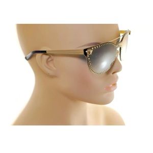 VERSACE MEDUSA ROCK BROW BAR VE2177 1252/6U Womens STUD Sunglasses GOLD MIRROR